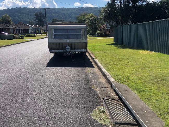 This is the caravan parked in Benelong Close, Kincumber, where a teenager was stabbed on April 26.