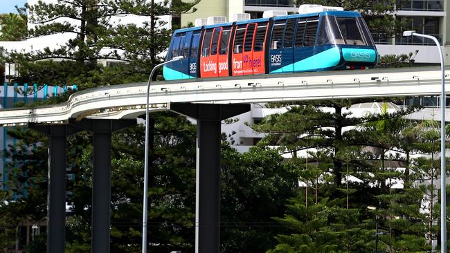 The monorail over the Gold Coast Highway. Its tracks will come down within six months. Photo: David Clark