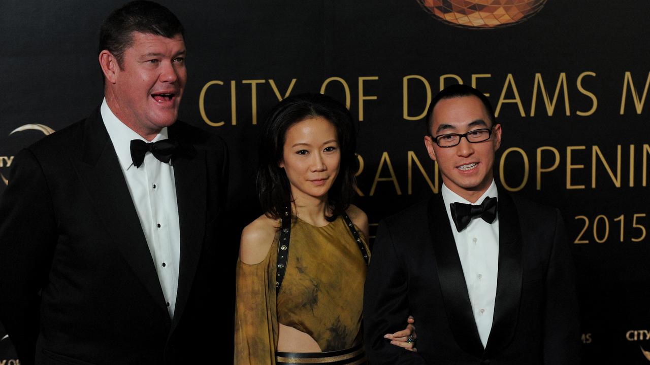 Mr Packer with Mr Ho and his wife Sharon at the opening of their City of Dreams mega-casino in Manila in February 2015. Picture: Jay Directo/AFP