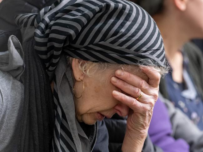 Family and members of the public mourn at the funeral for Naftali Yonah Gordon at Mount Herzl cemetery in Jerusalem. Picture: Spencer Platt/Getty Images