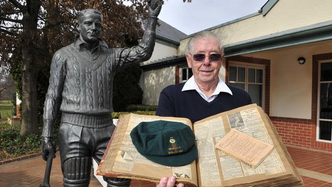 Noel Laming with some of the items he donated to the Bradman Museum in Bowral.