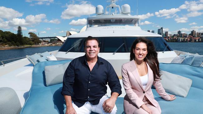 Ian Malouf and his daughter Ellie aboard their superyacht Mischief. Picture: John Feder