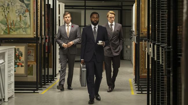 Jack Cuttmore-Scott, John David Washington and Robert Pattinson in Tenet. Picture: Melinda Sue Gordon