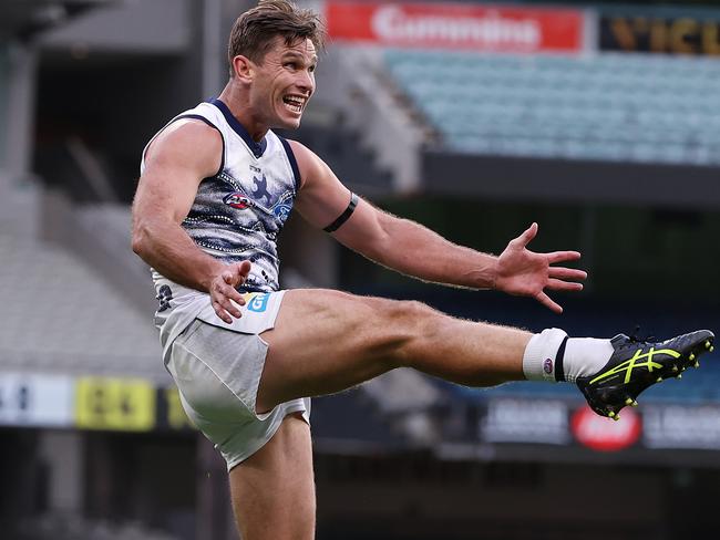 Tom Hawkins will play his 300th AFL game on Friday night. Picture: Michael Klein