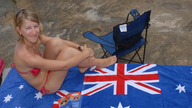 Australia Day celebrations at Kings Beach, Caloundra. German visitor Doreen Bauer in 2009.