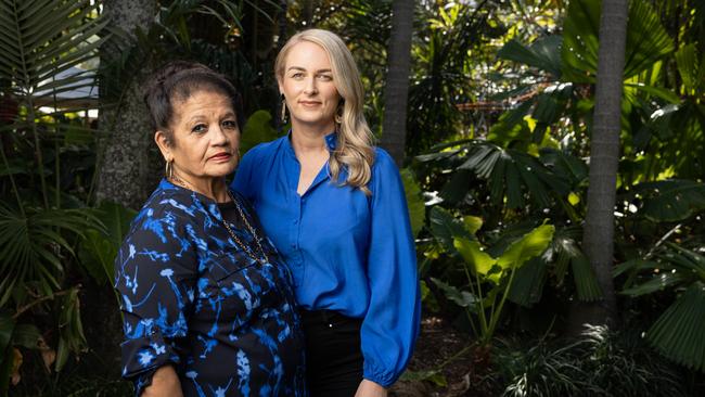 Shirley Singh with Brisbane writer Emily Eklund Power. Picture: David Kelly