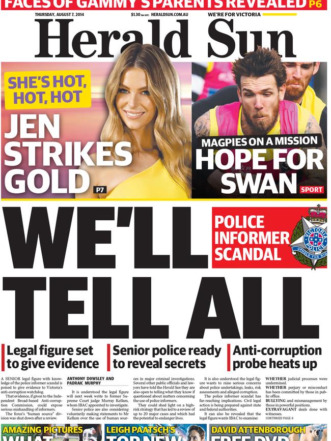 Herald Sun front page from August 7, 2014.