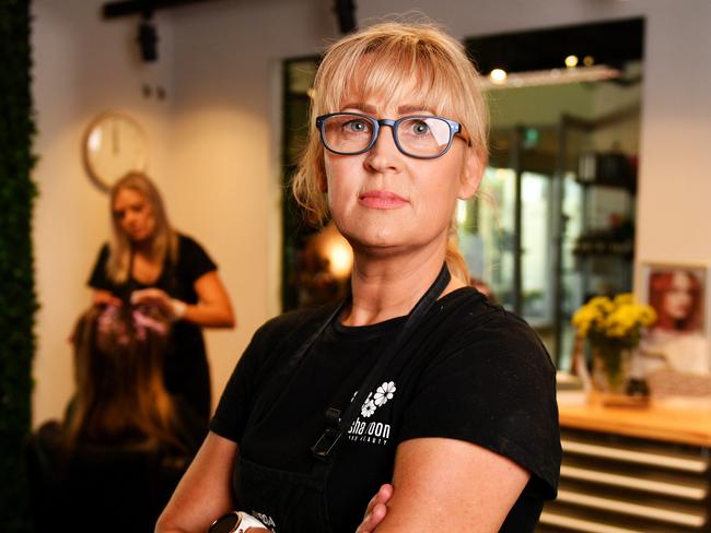 Owner of Moksha Room Hair & Beauty, Cindy Walker,has had little communication from the Townsville City Council about water restrictions. Picture: Alix Sweeney