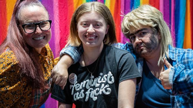 Cindy Vogels, Emily Smith and Anna Brennan at the first Gympie Pride Festival event of 2023 for Stand Up Comedy Nikki Osbourne and Friends. Picture: Christine Schindler