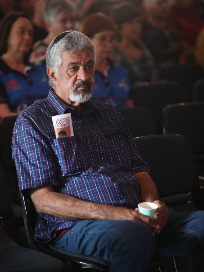 Funeral for prominent indigenous elder "Uncle" Graham Dillon at  Coomera Anglican college. Family and friends in attendance. David Dillon at the service. Picture Glenn Hampson