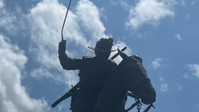 The bayonet has once again been bent at the Light Horse memorial in Freedom Park, Pialba.