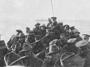 In the footsteps of fellow heroes ... Anzacs approach the landing zone on April 25, 1915.