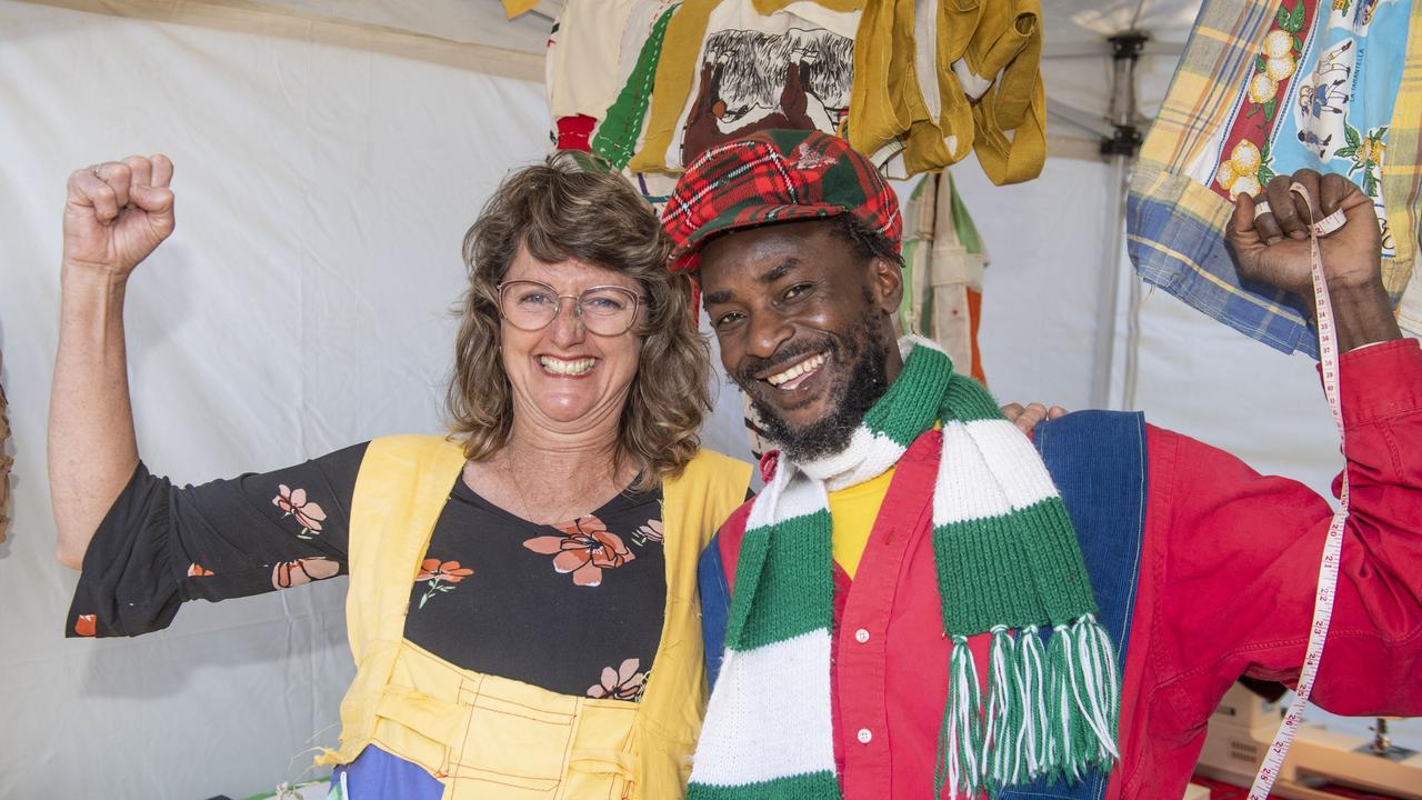 Wendy Wieden tries an original design by Isaya Sikwatta at the Hampton food festival. Sunday, June 26, 2022. Picture: Nev Madsen.