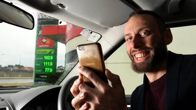 Orren Prunckun has invented an app that predicts when the petrol price will bottom out. Picture: Tricia Watkinson