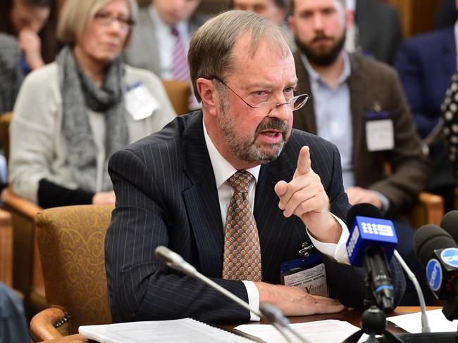 Andrew Knox giving evidence at the parliamentary inquiry into the chemo scandal last year.