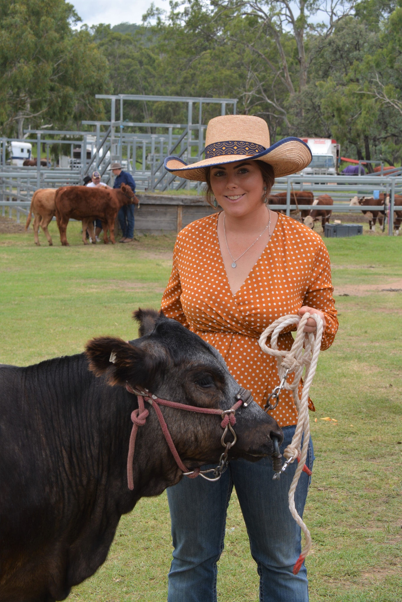 Sarah Rathmell showing the gorgeous little heifer named Waffles on behalf of Anthony O'Dwyer from Dalby at the 71st annual Cooyar Show. Picture: Kate McCormack