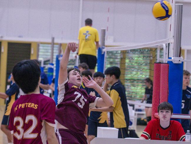 St Peters V Craigsleigh in the Australian Volleyball Schools Cup is being played at the Gold Coast Sports and Leisure Centre in Carrara. Picture: Glenn Campbell