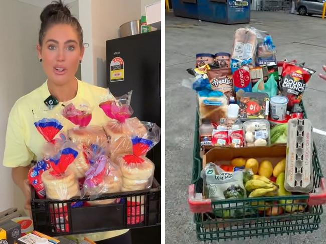 An Aussie mum-of-three has been amazed after scoring hundreds of dollars worth of groceries for just $25. Picture: TikTok/i.am.laciee