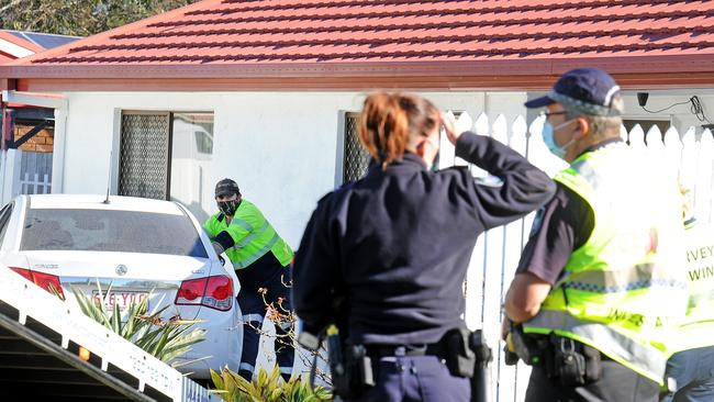 The crash scene at a property at Highbury Dve, Redbank Plains. Wednesday August 4, 2021. Picture, John Gass