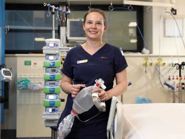 ICU nurse Charlotte Beniuk, 31, working at Royal Prince Alfred Hospital in Camperdown. Picture: Jonathan Ng