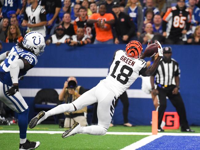 AJ Green catches a touchdown pass in the tight win. Picture: AFP