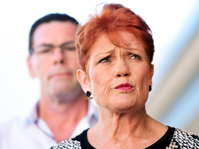 Pauline Hanson in Townsville to endorse her One Nation Candidate for Thuringowa, Troy Thompson. Picture: Alix Sweeney