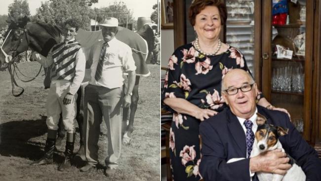 Left: William Spackman with his son, Scott, and horse, Money Road in 1993. Right: William and Sue Spackman with their dog, Roadie. Pictures: Supplied