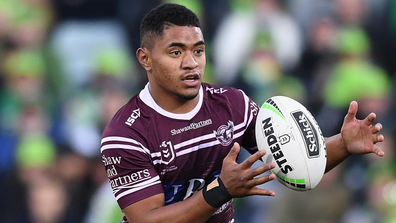 Manase Fainu is back at training with Manly after a stint in rehab. Picture: AAP Image/Joel Carrett
