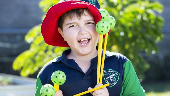 Tullawong Primary School prep students are back at school after COVID-19 restrictions are eased. Darcy is happy to be back at school. June 17, 2020. Picture: Renae Droop