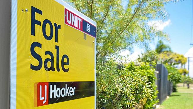 An LJ Hooker For sale sign sits outside a Gladstone unit block, December 2017. Picture: Matt Taylor