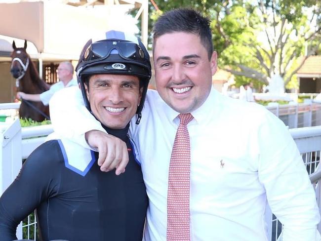 Racing trainer Adam Campton (right) with jockey Elione Chaves. Picture: Facebook