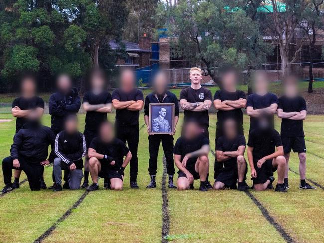 NSW NSN members take part in an "active session" with a portrait of Hitler on April 20. Picture: Supplied