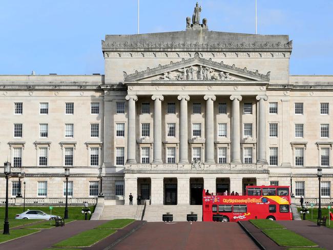 (FILES) This file photo taken on October 30, 2017 shows the Parliament Buildings, commonly known as Stormont, in Belfast on October 30, 2017.   Lawmakers in Britain voted to impose a budget on Northern Ireland on November 13, 2017, in a move seen as a step towards taking direct rule of the semi-autonomous province, which has been deadlocked for months by a dispute between nationalists and unionists. / AFP PHOTO / Paul FAITH