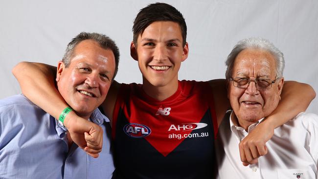 Murray, right, with son Mark and grandson Sam on the day of the 2015 AFL Draft. Picture: Sarah Reed.