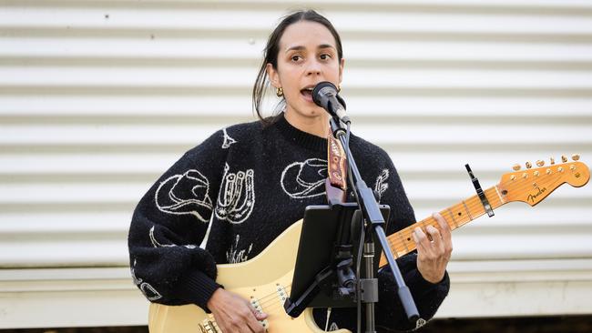 Kelsey Barker performs at Sadie's Day Out, a special community event to celebrate the life of five-year-old crash victim Sadie, held at Cambooya State School, Saturday, June 7, 2025. Picture: Kevin Farmer