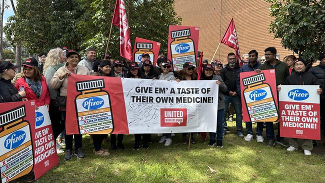 United Workers Union members outside Pfizer’s Mulgrave plant striking for better pay.