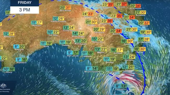 Extreme weather ahead for much of Australia, particularly on Friday. Picture: BOM.