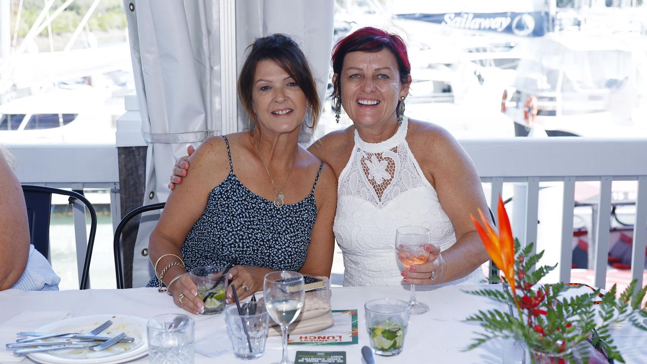 Michelle Ramsay and Carolyn Dammatt at the Longest Lunch at Hemmingways Brewery at the Crystalbrook Marina, Port Douglas. Picture: Brendan Radke