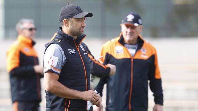 DAILY TELEGRAPH 17TH JULY 2023 Pictured at West Tigers training at Concord Oval in Sydney is assistant coach Benji Marshall. Picture: Richard Dobson