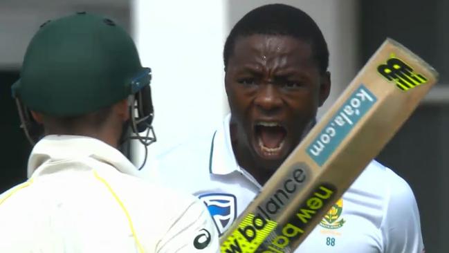 Kagiso Rabada gives Steve Smith a massive send-off, and a nudge.