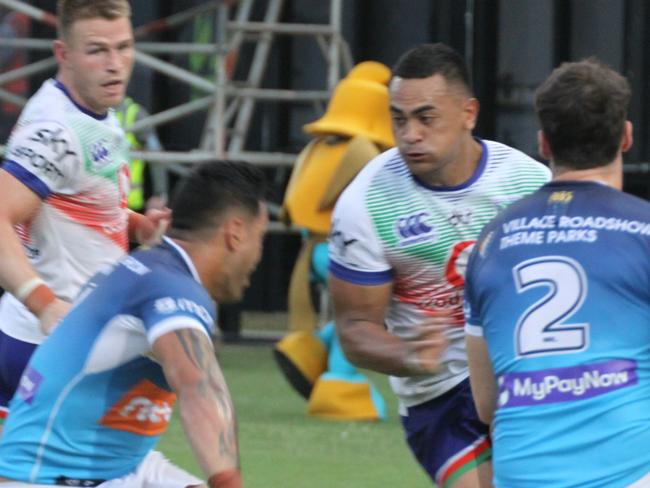 A fast and furious game between the Gold Coast Titans and New Zealand Warriors at Oakes Oval, Lismore on February 27, 2021, ended in a tie 12-all. Photo: Alison Paterson