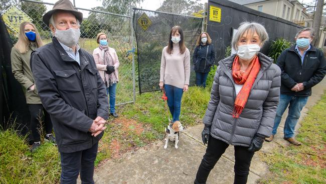 Lillie Clampit, Leigh Anderson, Maureen Whitle, Melissa McGeary, Clare Shaw, Barbara Dixon and Peter Cooper outside the site in Devon St, Eaglemont. Picture: Jay Town