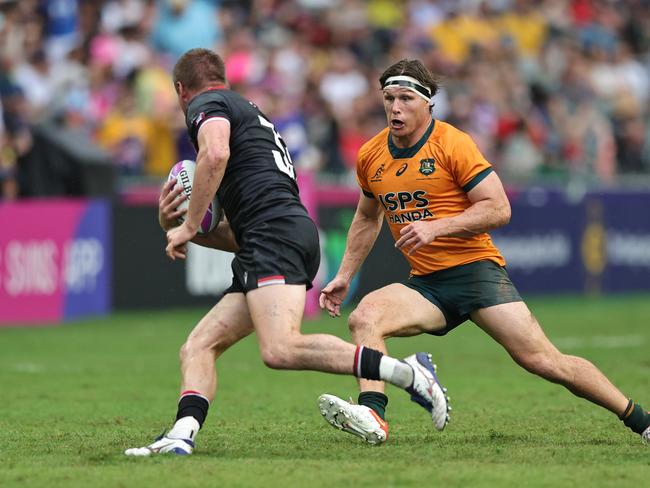 Australia's Michael Hooper has made a brilliant transition to Sevens rugby, but faces a familiar foe in the Hong Kong Sevens semi final. Picture: Mike Lee / World Rugby