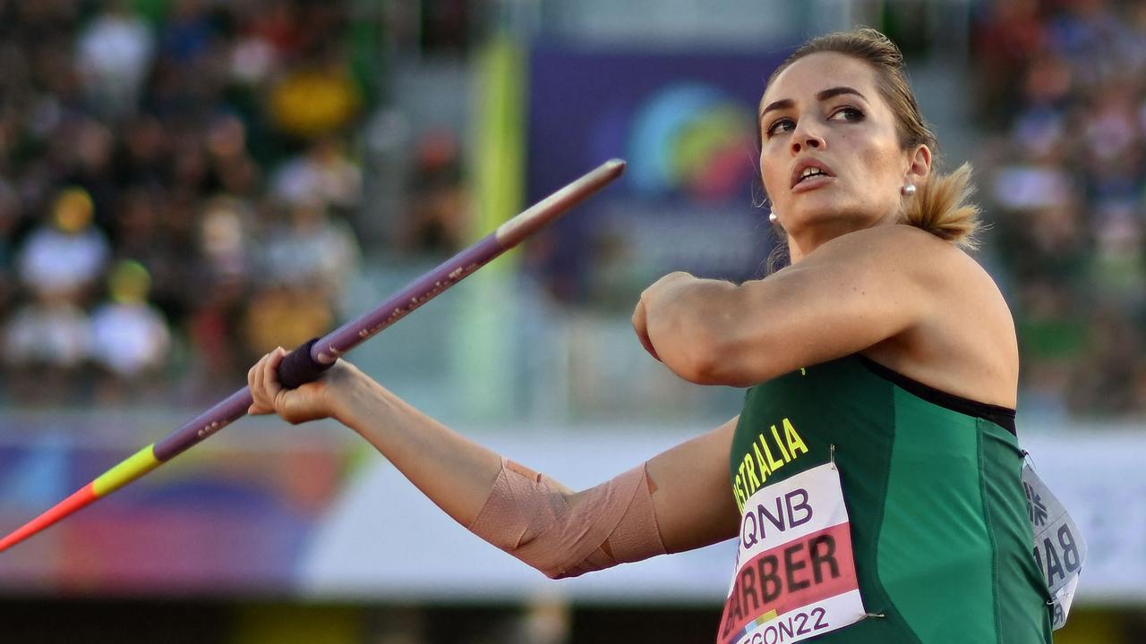 Australia's Kelsey-Lee Barber competes in the women's javelin throw finals during the World Athletics Championships.