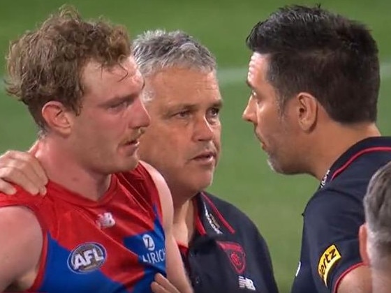 Harry Petty was emotional at the three quarter-time siren. Picture: Channel 7.