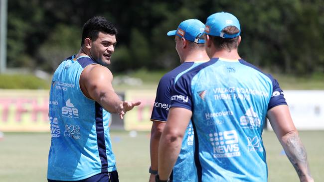 Gold Coast Titans training. New Titans recruit David Fifita at training on Thursday. Picture: NIGEL HALLETT