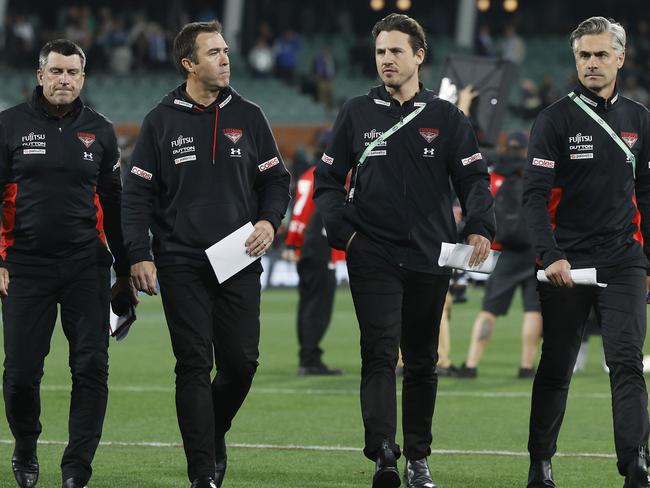 Essendon coaches after the loss. Picture: Michael Klein