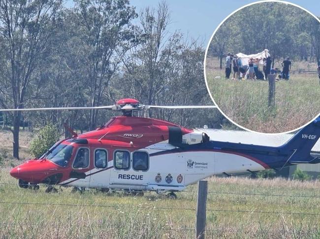 Emergency crews and a rescue helicopter have rushed to a Queensland skydiving hotspot following a mid-air collision between two skydivers this morning. Photo: Jeff Stephens.