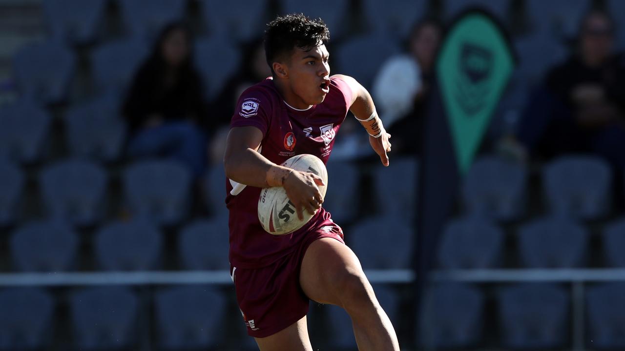 QLD's Keano Kini during the under 18 ASSRL schoolboy rugby league championship grand final between QLD v NSW CHS from Moreton Daily Stadium, Redcliffe. Picture: Zak Simmonds