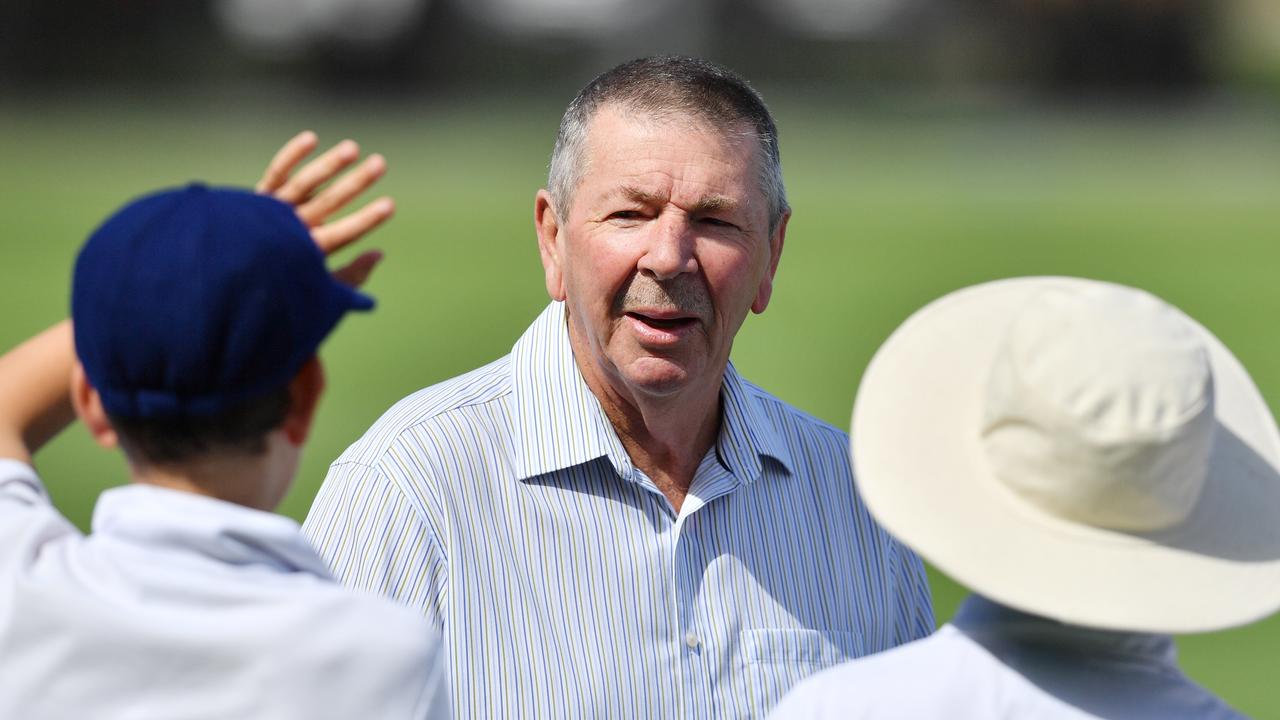 Former test cricket player Rod Marsh is seen coaching students from St Peters College in Adelaide on St Peters Oval, Friday November 2, 2018. Rod Marsh is touring the country to promote his new book an autobiography. (AAP Image/David Mariuz) NO ARCHIVING